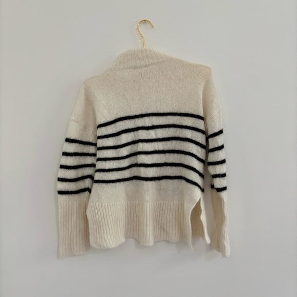 Alpaca Wool Mock Neck Sweater Ivory Black Stripe Sz S - Picture 8 of 8